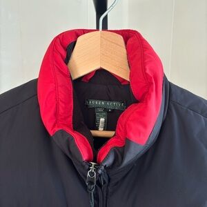 Ralph Lauren Active Winter Preppy Black Red Down Puffer Full Zip Vest Womens Med